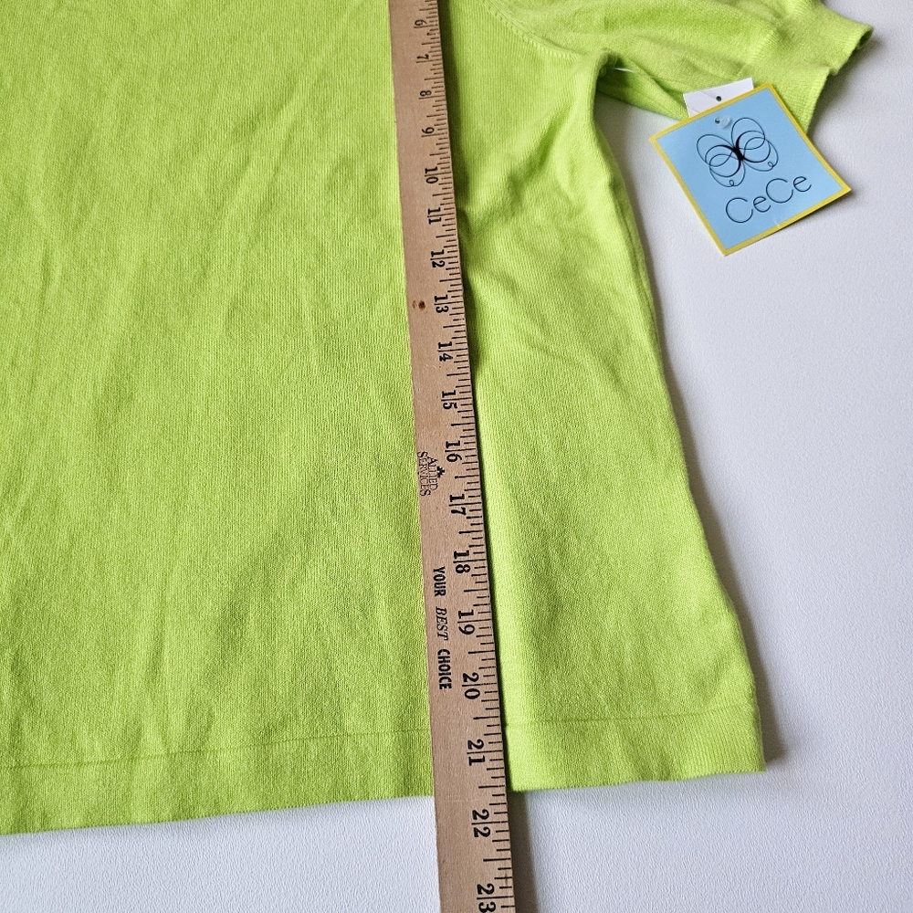 NWT CeCe Puff Sleeve Cotton Crewneck Sweater in Sugar Lime Size Small - Picture 14 of 15